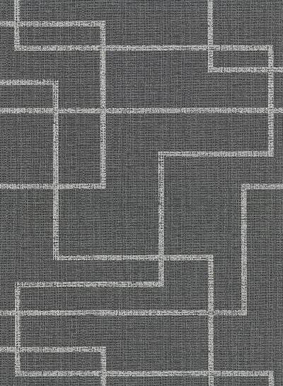 product image of Clarendon Charcoal Geometric Faux Grasscloth Wallpaper from the Main Street Collection by Brewster 515