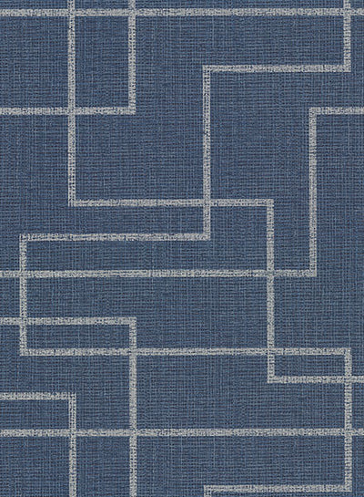 product image of Clarendon Indigo Geometric Faux Grasscloth Wallpaper from the Main Street Collection by Brewster 597