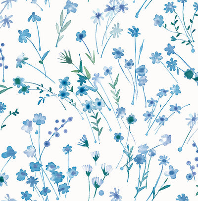 product image for Heidi Blue Watercolor Florals Wallpaper 23