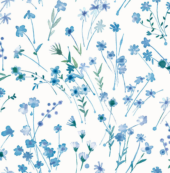 media image for Heidi Blue Watercolor Florals Wallpaper 284