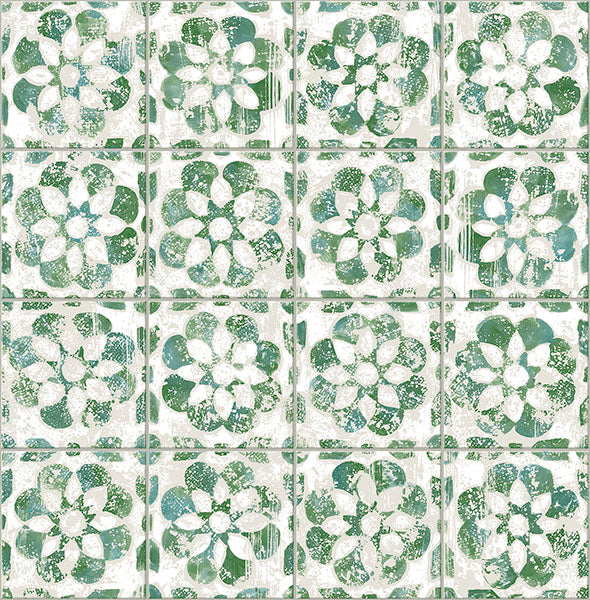 media image for Izeda Green Floral Tile Wallpaper 293