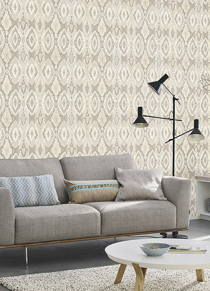 media image for Villon Light Grey Ikat Wallpaper 290