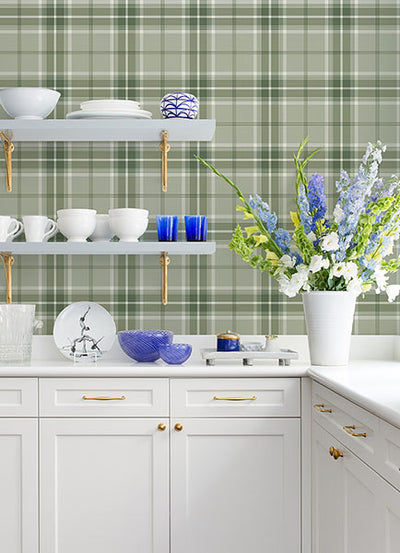 product image for Sala Green Plaid Wallpaper 68