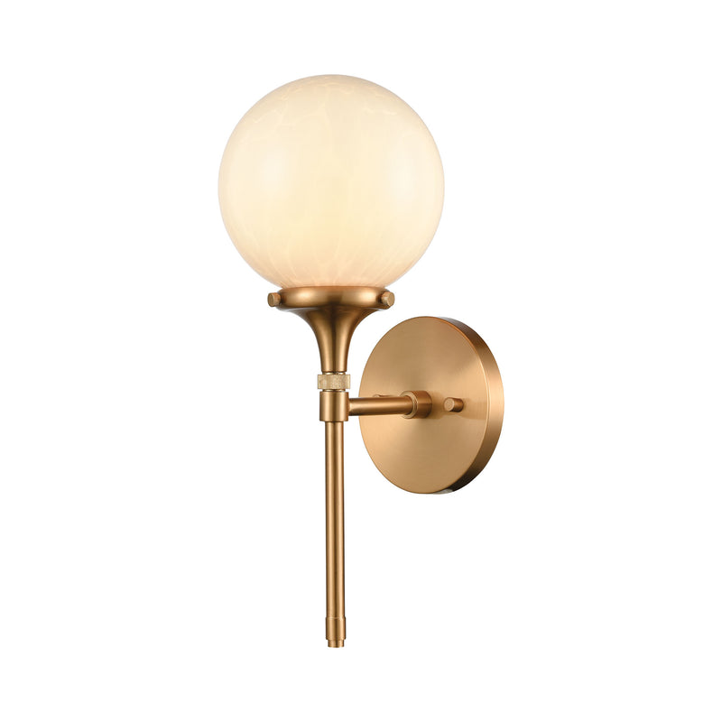 media image for Beverly Hills 1-Light Sconce in Satin Brass with White Feathered Glass by BD Fine Lighting 293