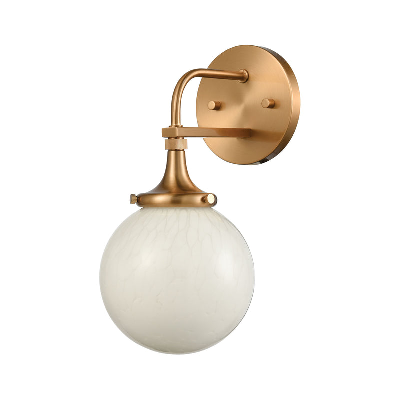 media image for Beverly Hills 1-Light Vanity Light in Satin Brass with White Feathered Glass by BD Fine Lighting 268