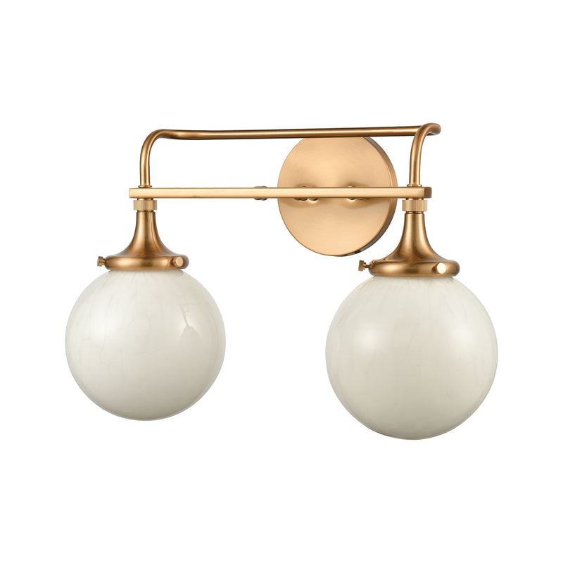 media image for Beverly Hills 2-Light Vanity Light in Satin Brass with White Feathered Glass by BD Fine Lighting 230