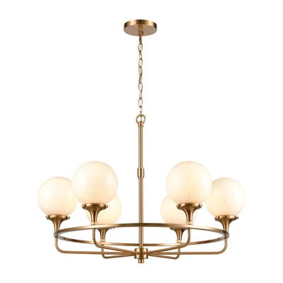 product image of Beverly Hills 6-Light Chandelier in Satin Brass with White Feathered Glass by BD Fine Lighting 551