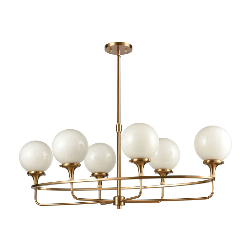 media image for Beverly Hills 6-Light Island Light in Satin Brass with White Feathered Glass by BD Fine Lighting 284