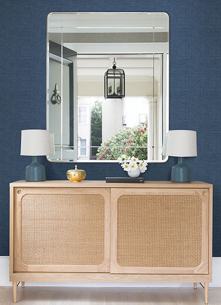 media image for Nimmie Navy Woven Grasscloth Wallpaper from the Flora & Fauna Collection by Brewster Home Fashions 210