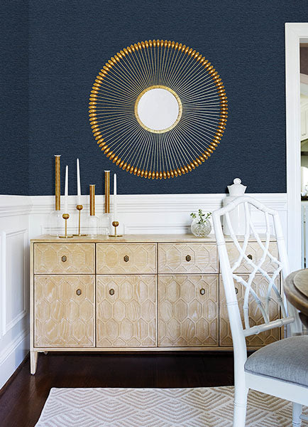 media image for Gump Navy Faux Grasscloth Wallpaper from the Flora & Fauna Collection by Brewster Home Fashions 262