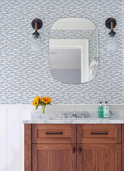 media image for Nunkie Denim Sardine Wallpaper from the Flora & Fauna Collection by Brewster Home Fashions 268