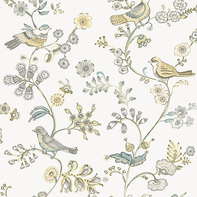 product image of sample jinjur light yellow bird trail wallpaper from the flora fauna collection by brewster home fashions 1 557