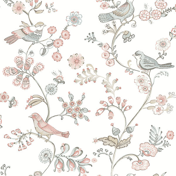 media image for sample jinjur blush bird trail wallpaper from the flora fauna collection by brewster home fashions 1 266