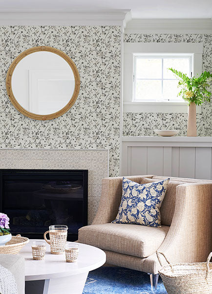 media image for Glinda Black Floral Trail Wallpaper from the Flora & Fauna Collection by Brewster Home Fashions 255