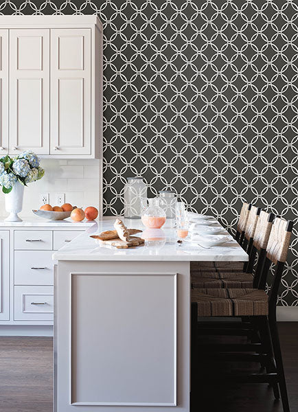 media image for Quelala Black Ring Ogee Wallpaper from the Flora & Fauna Collection by Brewster Home Fashions 231