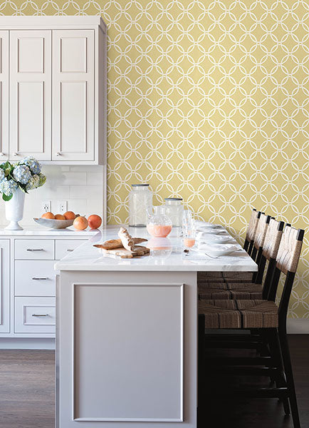 media image for Quelala Yellow Ring Ogee Wallpaper from the Flora & Fauna Collection by Brewster Home Fashions 281
