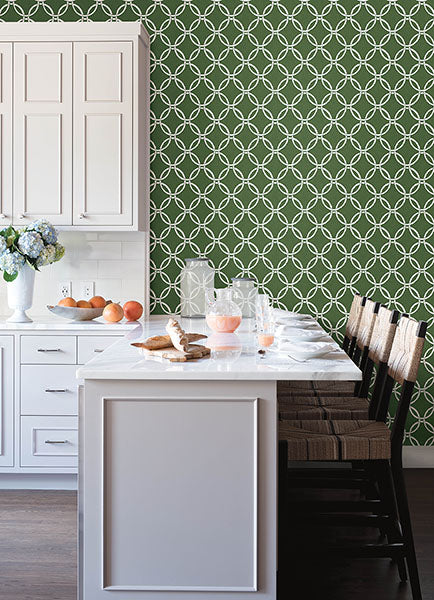 media image for Quelala Green Ring Ogee Wallpaper from the Flora & Fauna Collection by Brewster Home Fashions 282