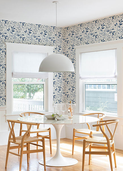 media image for Tinker Navy Woodland Botanical Wallpaper from the Flora & Fauna Collection by Brewster Home Fashions 219