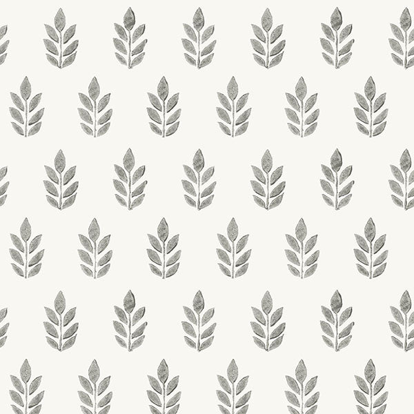 media image for Ervic Charcoal Leaf Block Print Wallpaper from the Flora & Fauna Collection by Brewster H 214