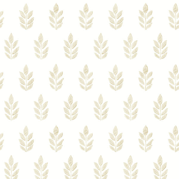 media image for Ervic Neutral Leaf Block Print Wallpaper from the Flora & Fauna Collection by Brewster Home Fashions 272