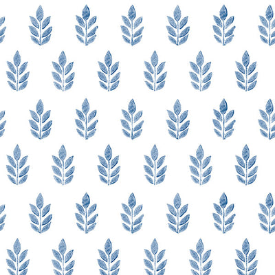 product image of Ervic Blue Leaf Block Print Wallpaper from the Flora & Fauna Collection by Brewster Home Fashions 581