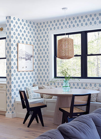 product image for Ervic Blue Leaf Block Print Wallpaper from the Flora & Fauna Collection by Brewster Home Fashions 79
