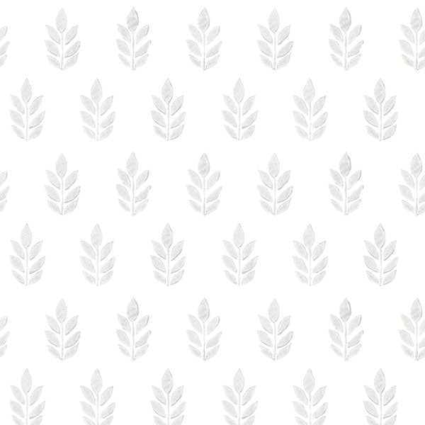 media image for Ervic Light Grey Leaf Block Print Wallpaper from the Flora & Fauna Collection by Brewster Home Fashions 221