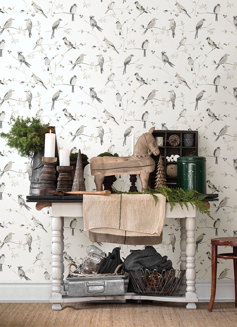 media image for Birdsong Grey Trail Wallpaper from the Thoreau Collection by Brewster 258