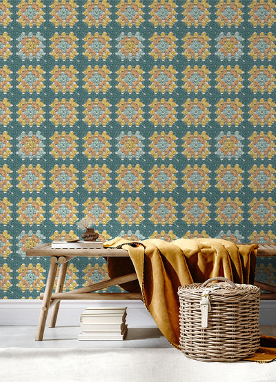 product image for Maud Teal Crochet Geometric Wallpaper from the Thoreau Collection by Brewster 19