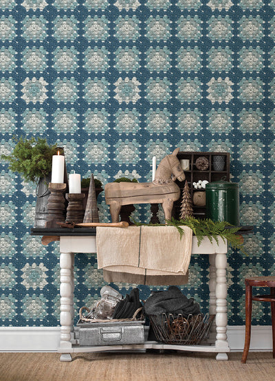 product image for Maud Blue Crochet Geometric Wallpaper from the Thoreau Collection by Brewster 56