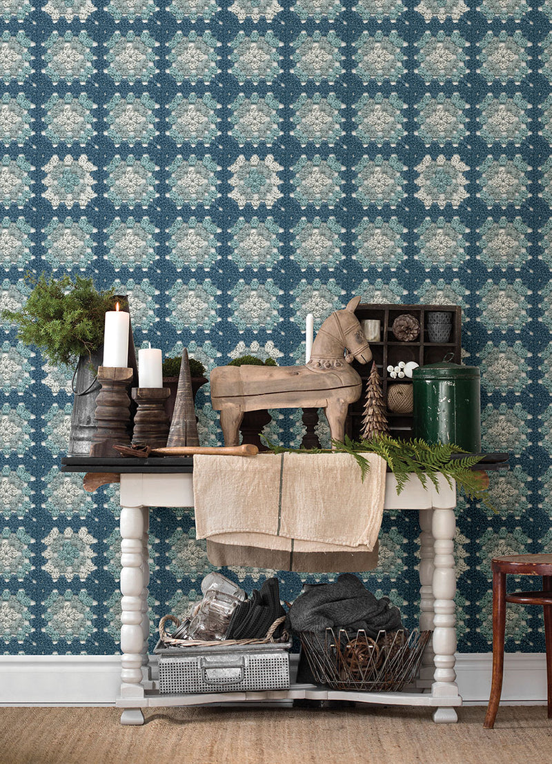media image for Maud Blue Crochet Geometric Wallpaper from the Thoreau Collection by Brewster 234