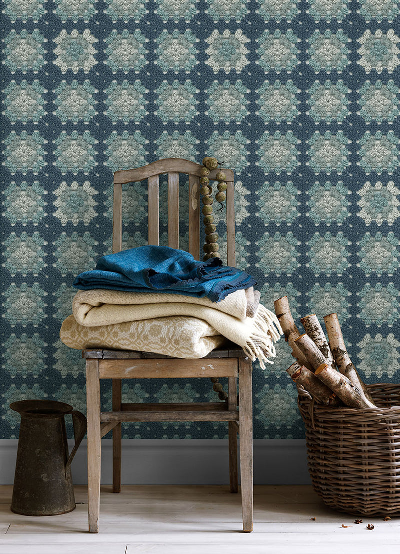 media image for Maud Blue Crochet Geometric Wallpaper from the Thoreau Collection by Brewster 269