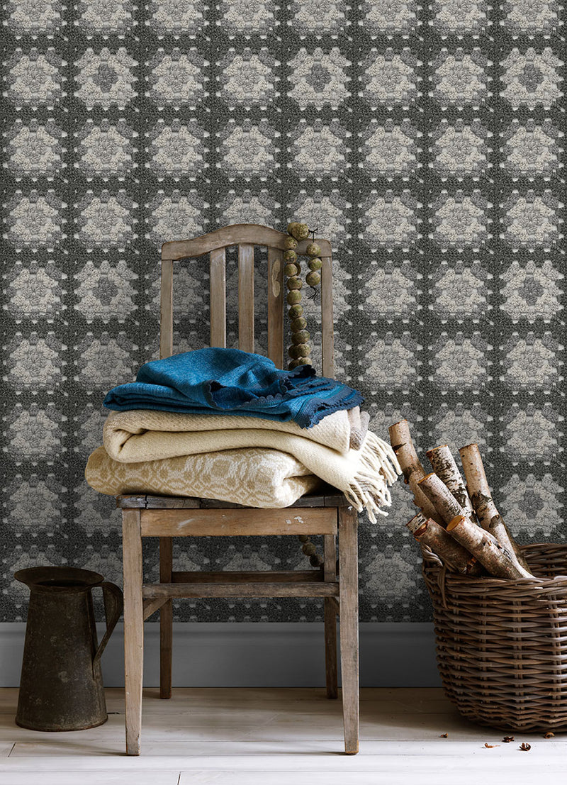 media image for Maud Grey Crochet Geometric Wallpaper from the Thoreau Collection by Brewster 294