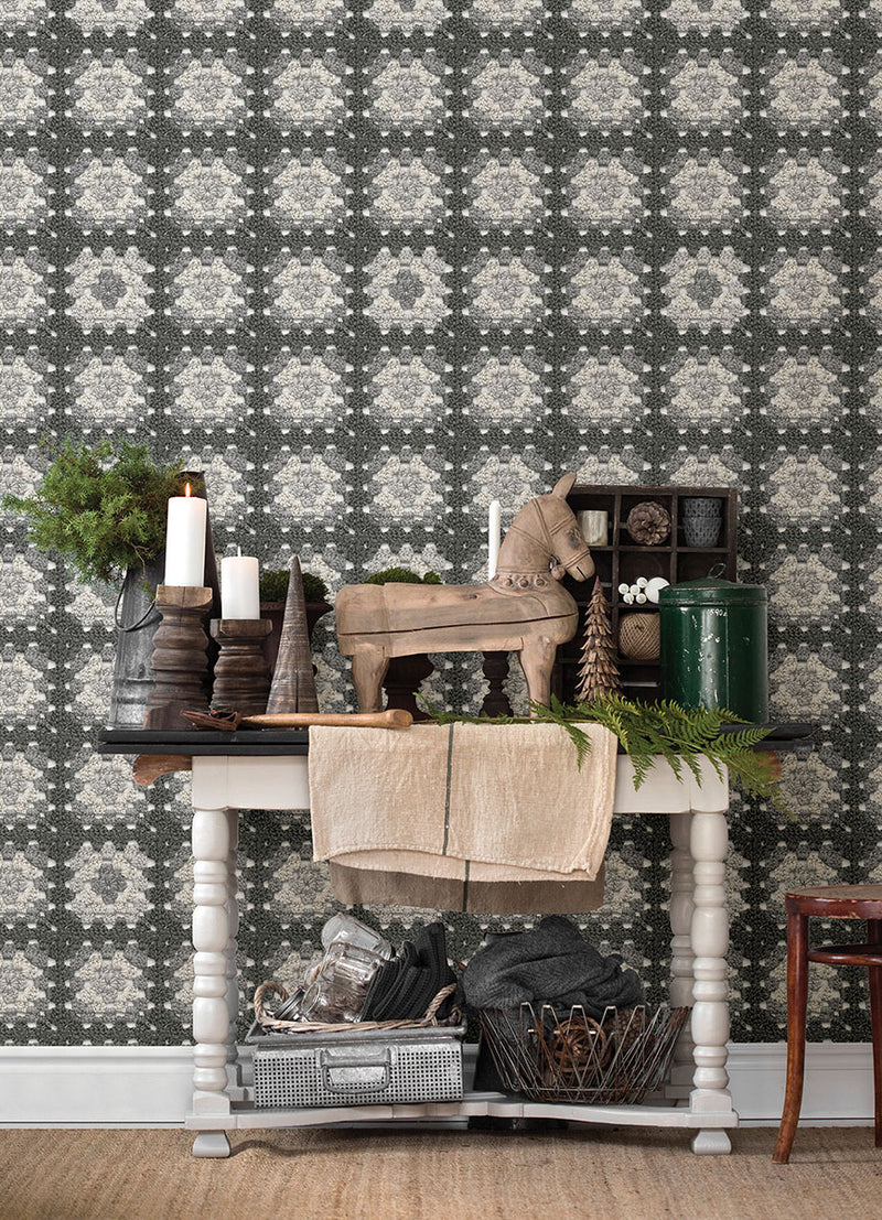 media image for Maud Grey Crochet Geometric Wallpaper from the Thoreau Collection by Brewster 278