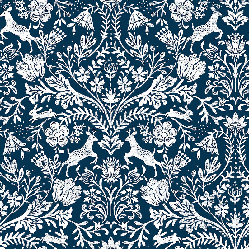 media image for Forest Dance Navy Damask Wallpaper from the Thoreau Collection by Brewster 248