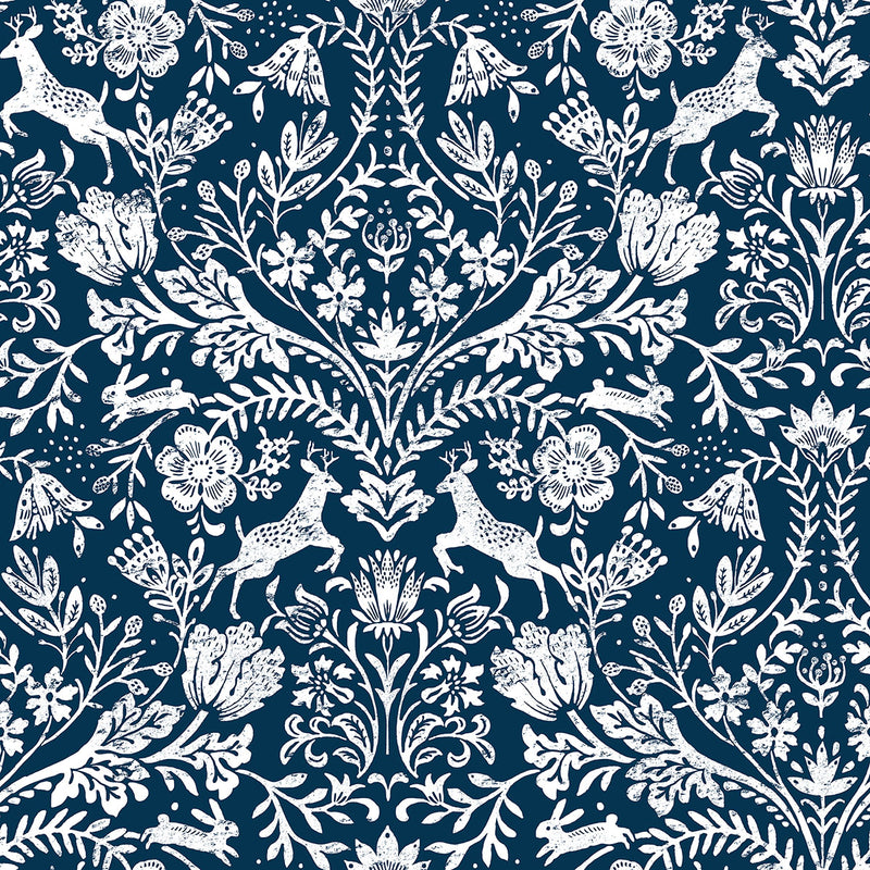 media image for sample forest dance navy damask wallpaper from the thoreau collection by brewster 1 221