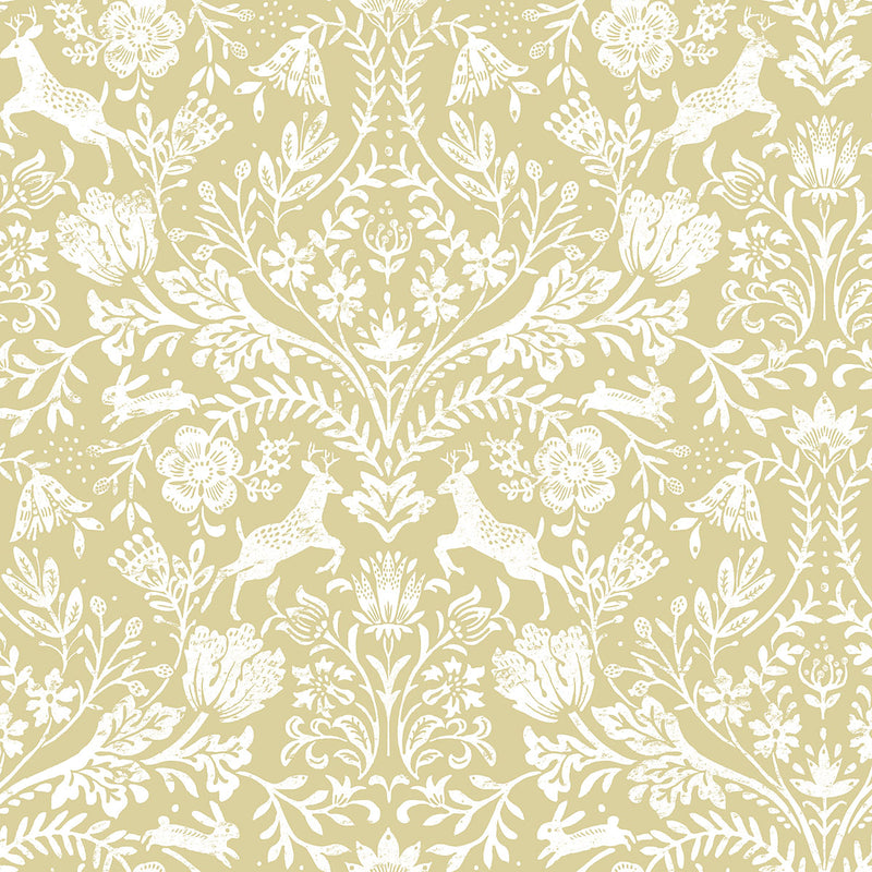 media image for Forest Dance Honey Damask Wallpaper from the Thoreau Collection by Brewster 268
