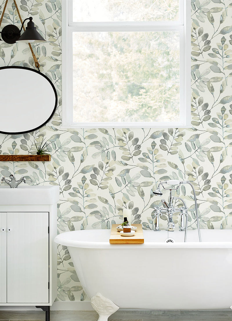 media image for Pinnate Grey Leaves Wallpaper from the Thoreau Collection by Brewster 229
