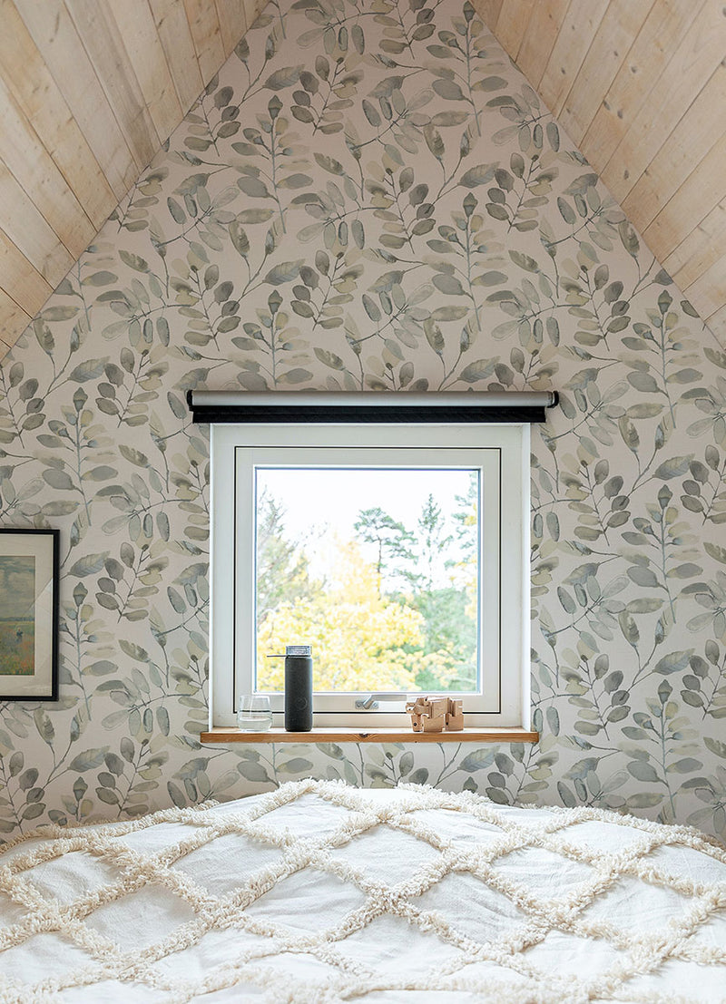 media image for Pinnate Grey Leaves Wallpaper from the Thoreau Collection by Brewster 269