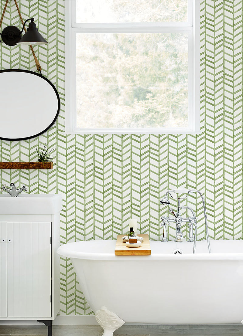 media image for Fletching Green Geometric Wallpaper from the Thoreau Collection by Brewster 257