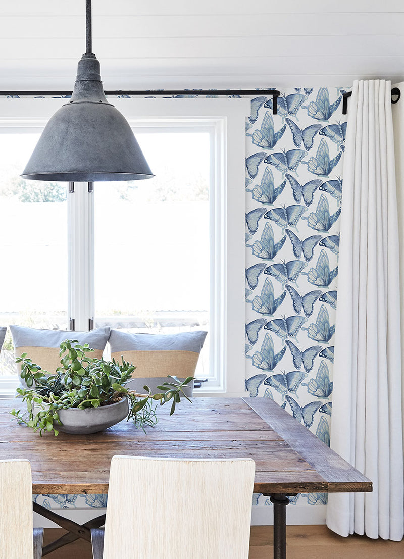 media image for Janetta Blue Butterfly Wallpaper from the Thoreau Collection by Brewster 287