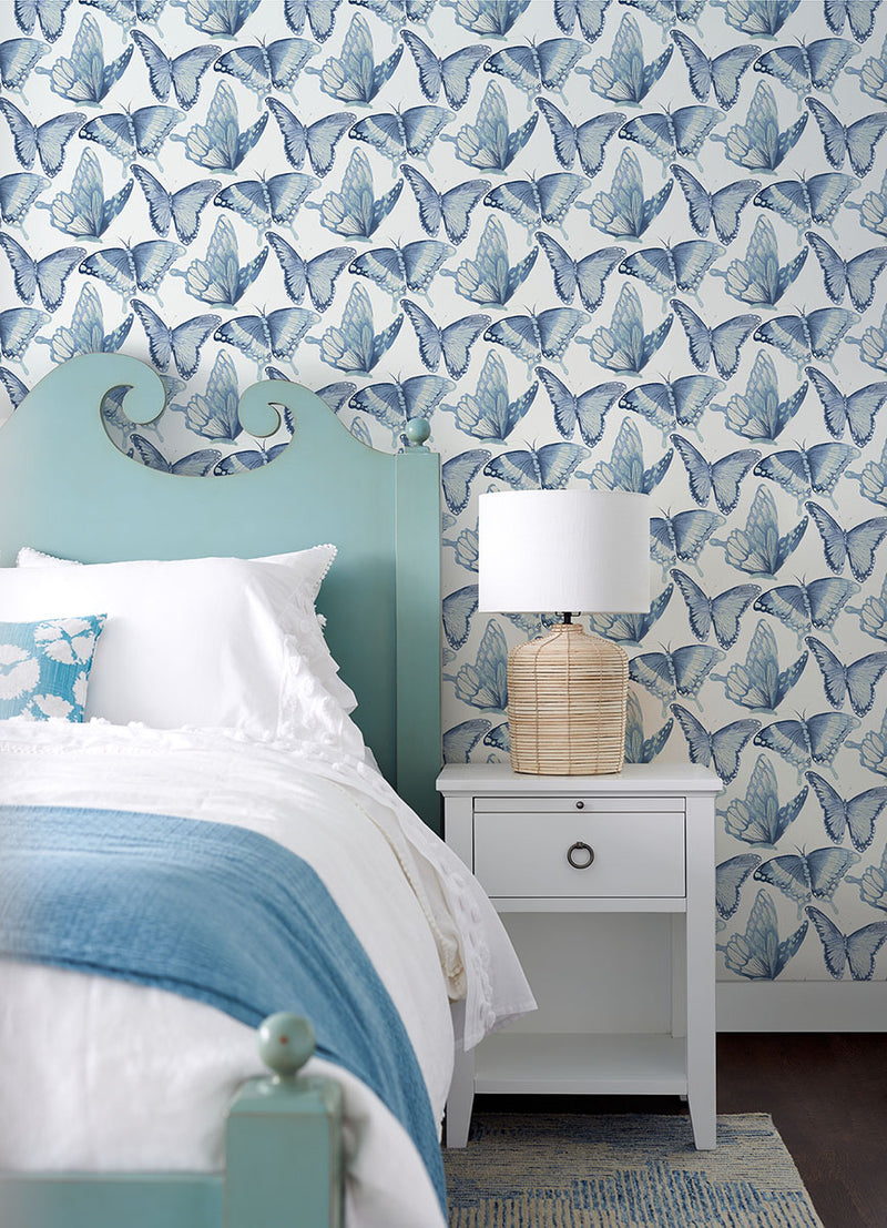 media image for Janetta Blue Butterfly Wallpaper from the Thoreau Collection by Brewster 25