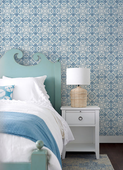 product image for Concord Blue Medallion Wallpaper from the Thoreau Collection by Brewster 51