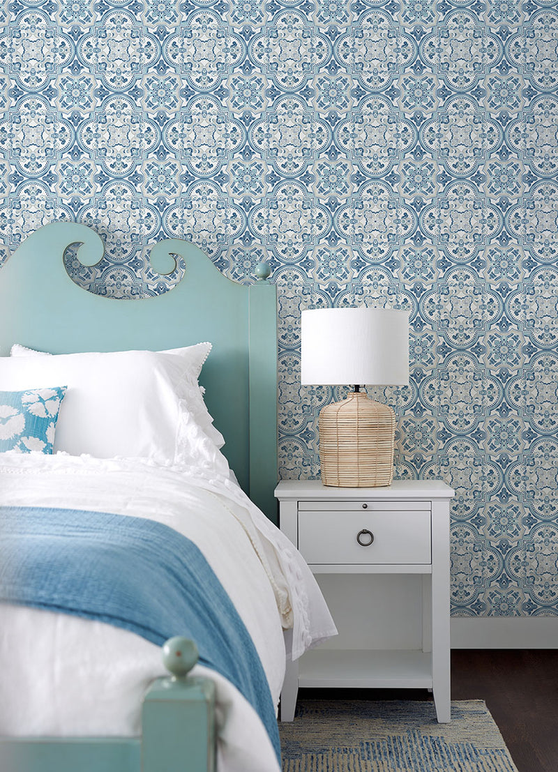 media image for Concord Blue Medallion Wallpaper from the Thoreau Collection by Brewster 282