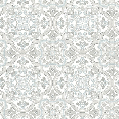 product image of Concord Aqua Medallion Wallpaper from the Thoreau Collection by Brewster 589