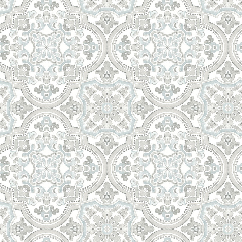 media image for Concord Aqua Medallion Wallpaper from the Thoreau Collection by Brewster 233