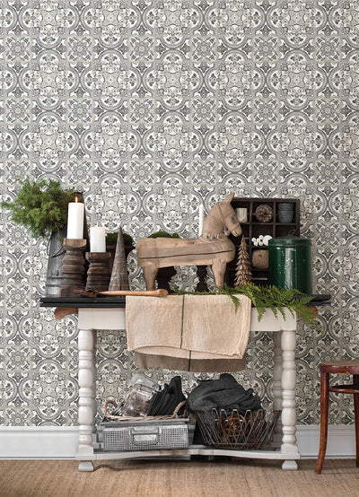 product image for Concord Black Medallion Wallpaper from the Thoreau Collection by Brewster 92