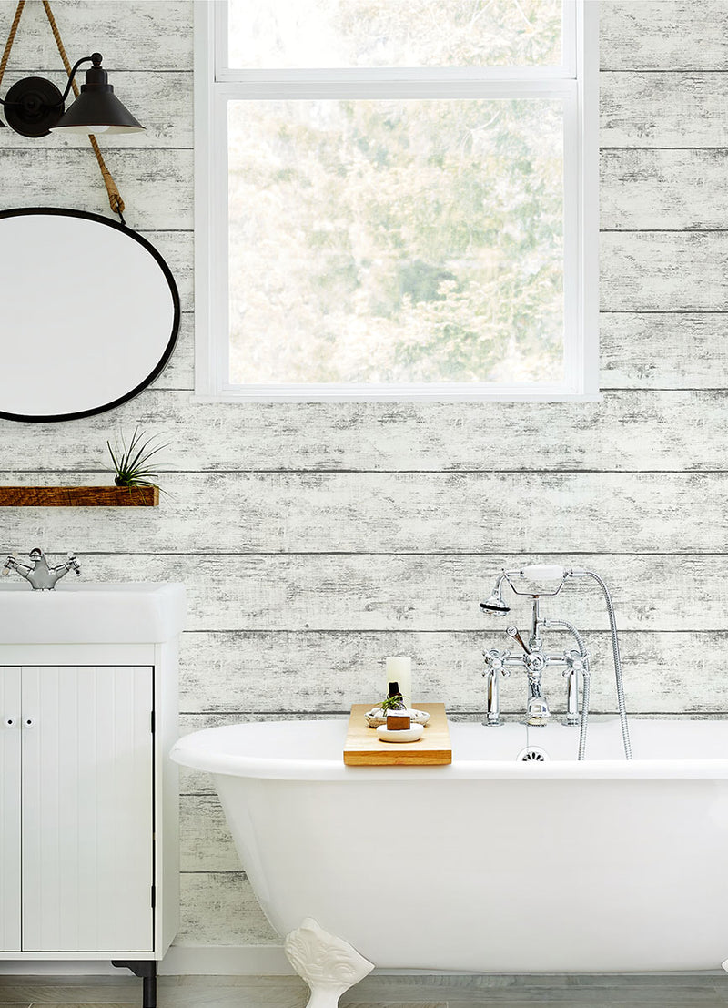 media image for Cabin White Wood Planks Wallpaper from the Thoreau Collection by Brewster 276