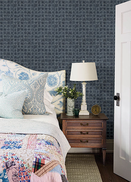 media image for Button Block Navy Geometric Wallpaper 284