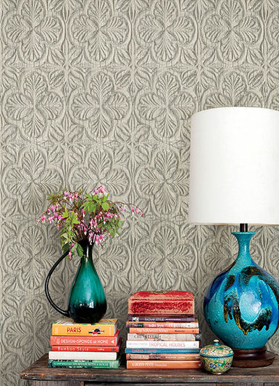 product image for Karachi Taupe Wooden Damask Wallpaper 71